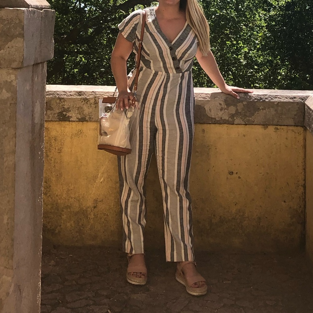 UO Karen surplice button-down jumpsuit